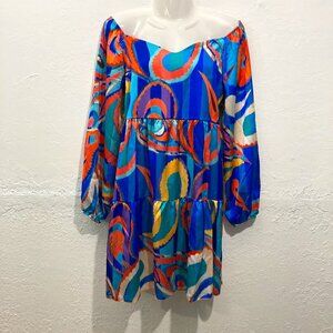Capucine Moda Mini Dress Watercolors Flowy Romantic Abstract Made In Italy Multi